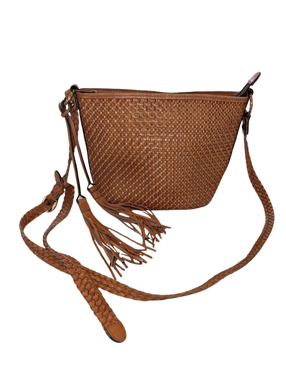 Patrician Nash Leather Woven Fringe Crossbody Bag - Brown
